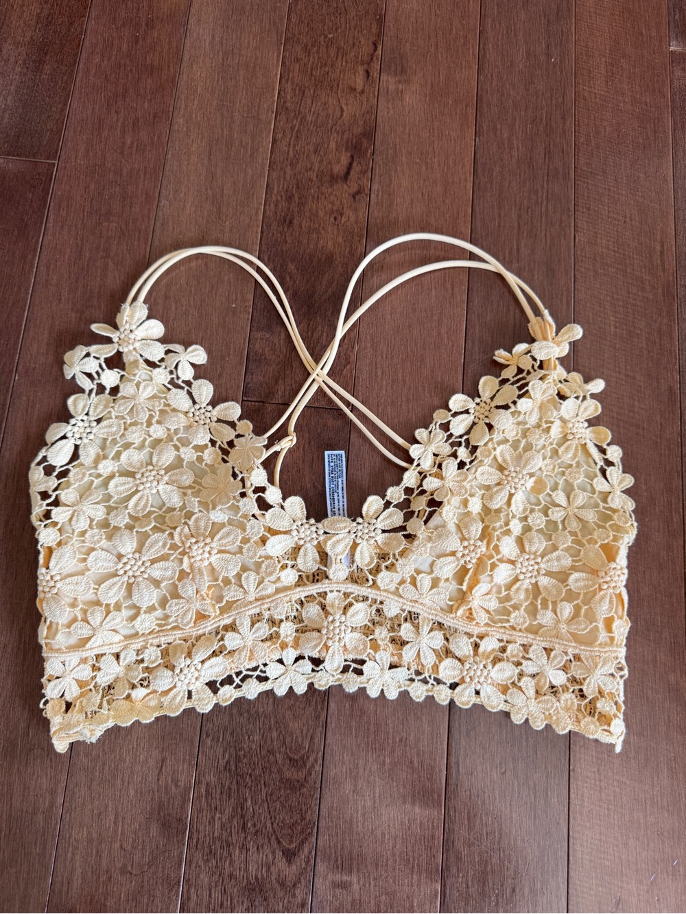 Free People Light Yellow Cream Floral Lace Bralette size L